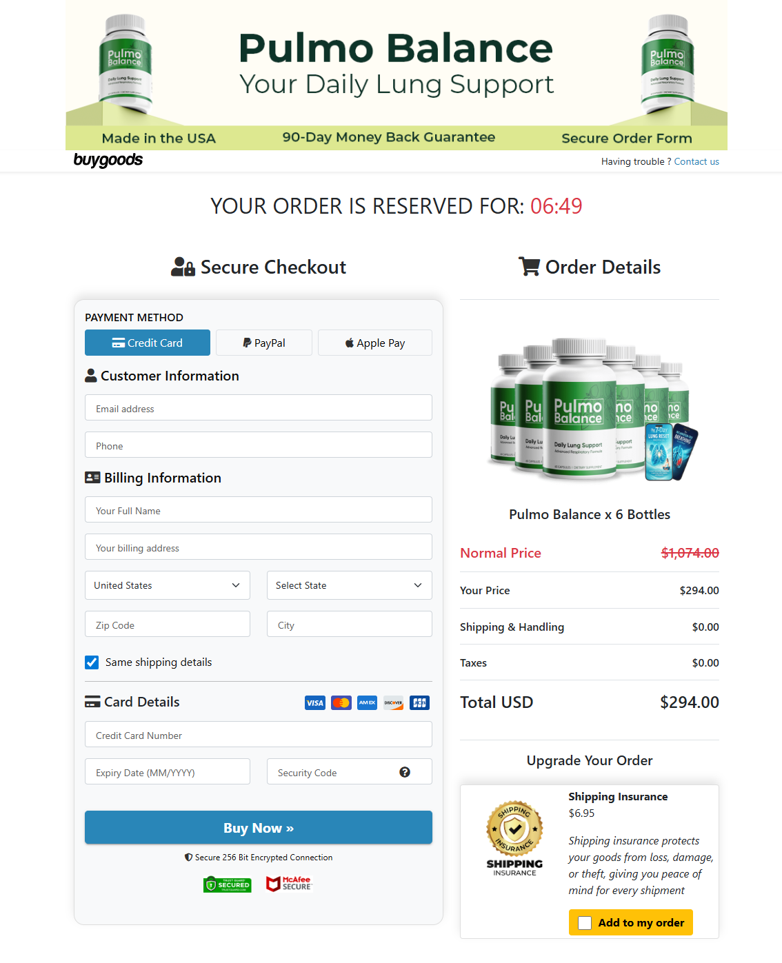 Pulmo Balance order form